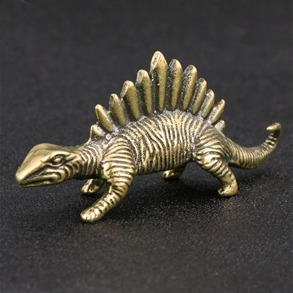 Hand-carved solid copper dinosaur figurine, vintage bronze decor accessory.