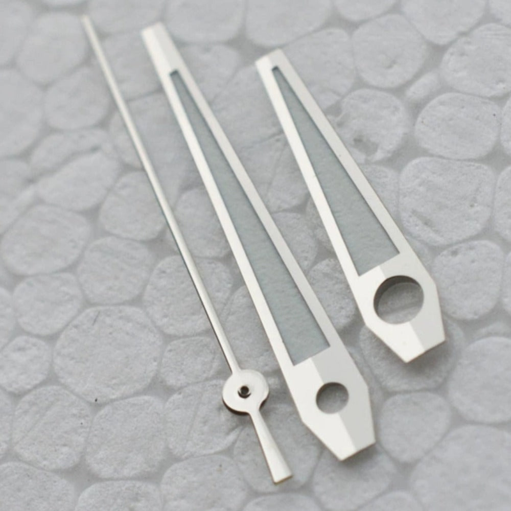 Silver trim green lume watch hands for Japan-made 8200 and 8205 movements, precise fit accessory.