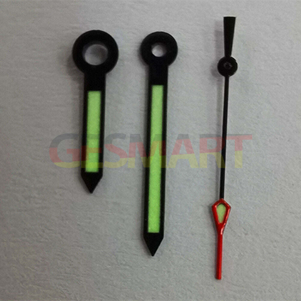 Aiguilles de montre lumineuses vertes avec garniture noire 12,5 x 12,5 x 8,5 mm pour mouvement NH35 NH36