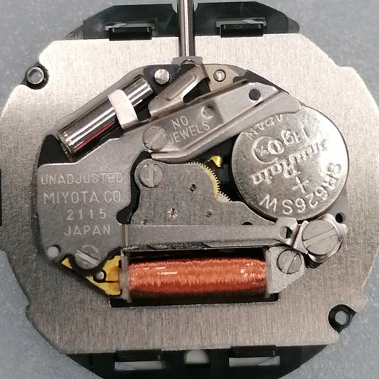 Miyota 2115 quartz watch movement featuring single calendar and moon phase, Japan made craftsmanship.