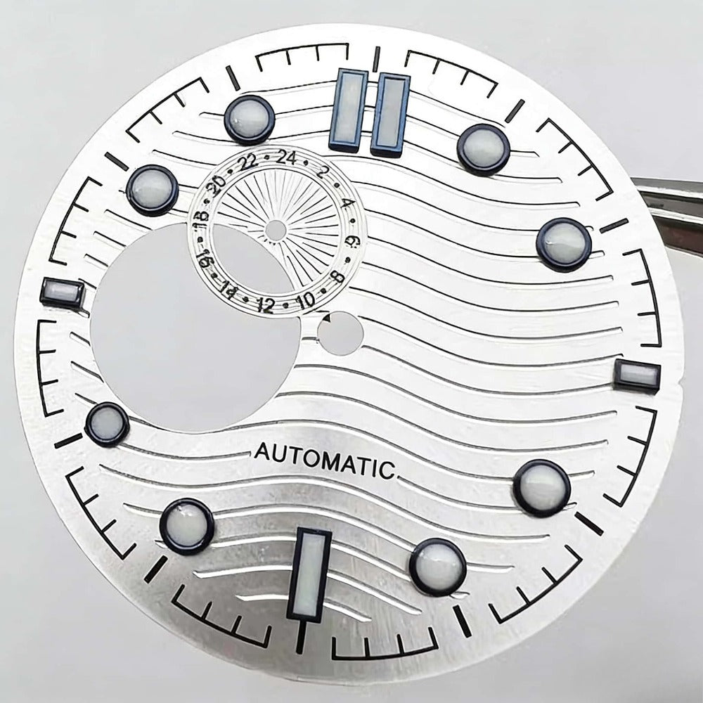 White Modified 31mm Wave Pit Green Lume Watch Dial Fit for NH39 Movement