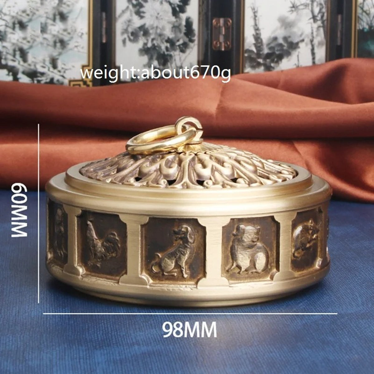 Hand-carved solid copper Chinese Zodiac incense burner with bronze finish, ideal for home decor and gifting.