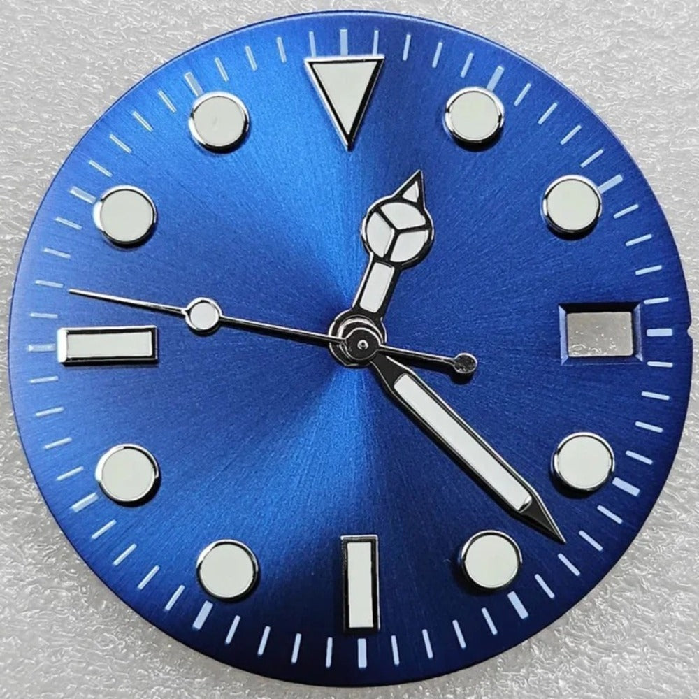Blue 29mm Enamel Vintage Green Lume Watch Dial With Hands for NH35 Mechanical