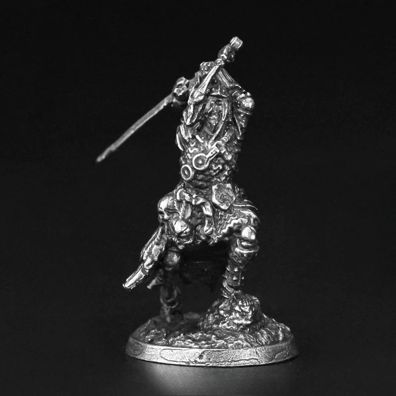 White Brass Figurine Undead Skeleton Warrior Miniature - Leaping Two-Handed Sword Attack