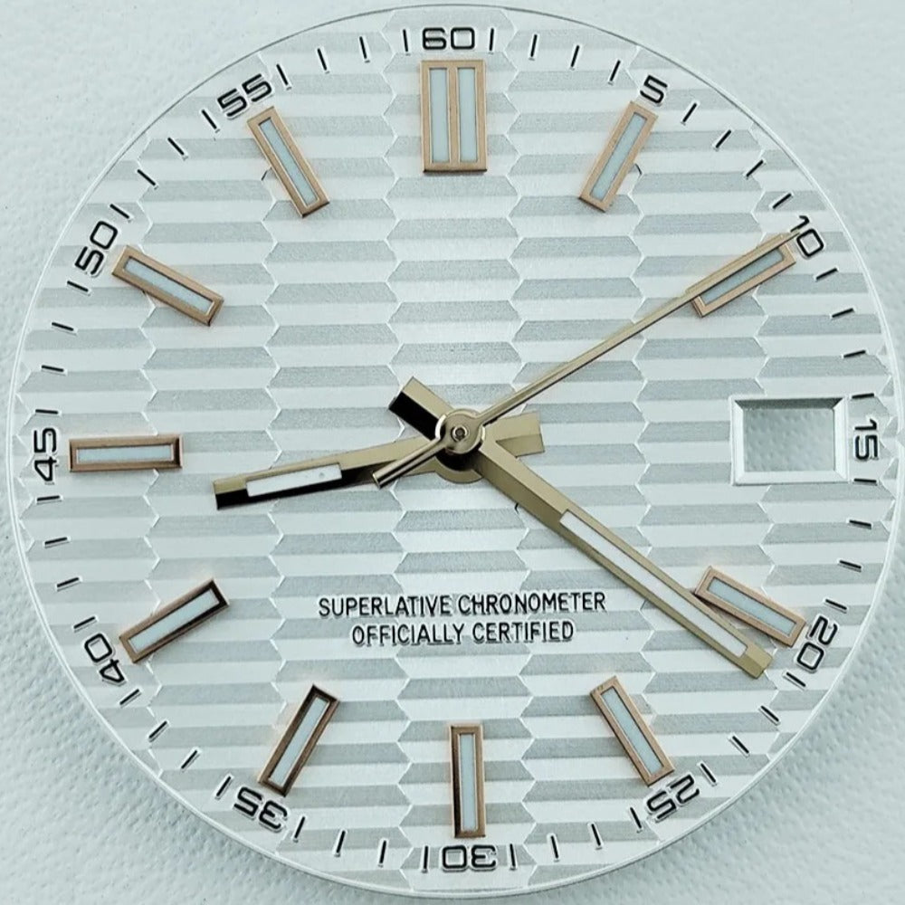 Green Lume Waved White Watch Dial with Rose Golden Trim Suitable for NH35