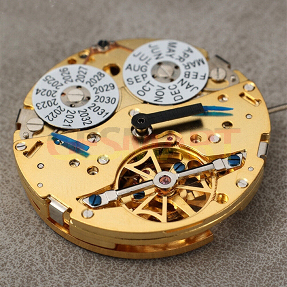 Mouvement mécanique automatique à calendrier perpétuel multifonctionnel doré de Shanghai