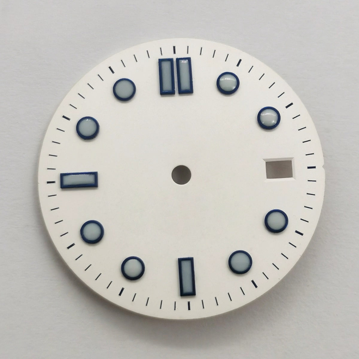31mm White Watch Dial Fit For NH35 Movement Blue Nail Green Lume