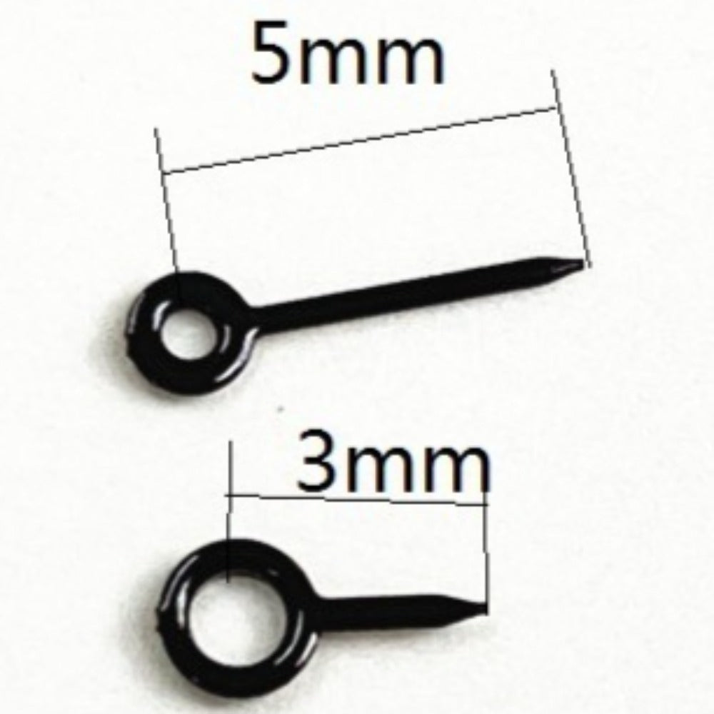 Black 3x5mm watch hands compatible with Ronda 763, 762, 751 movements.