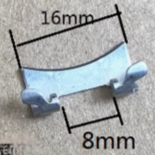 Polished silver curved end links with spring bars for 16x8mm watch bands.