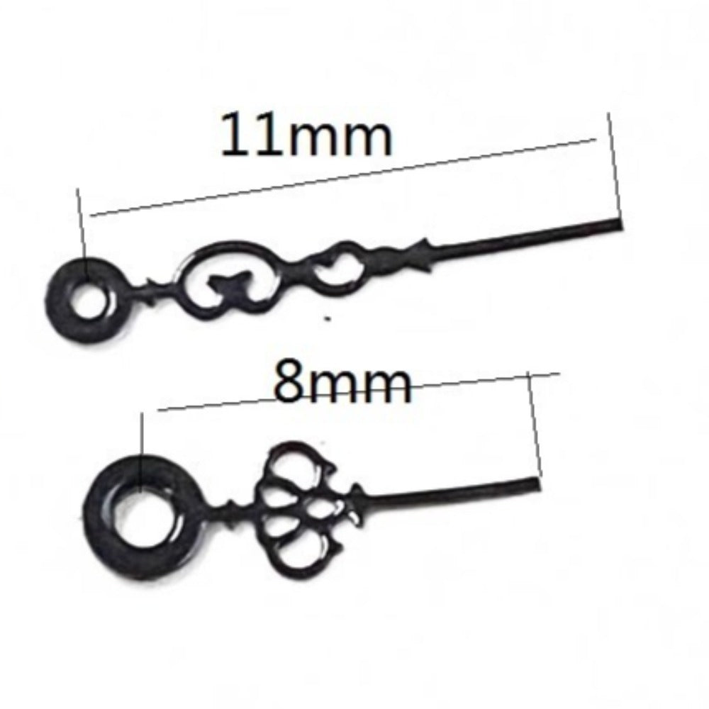 Black 11x8mm floral watch hands compatible with Ronda 763, 762, 751, 1062, 1063 movements.