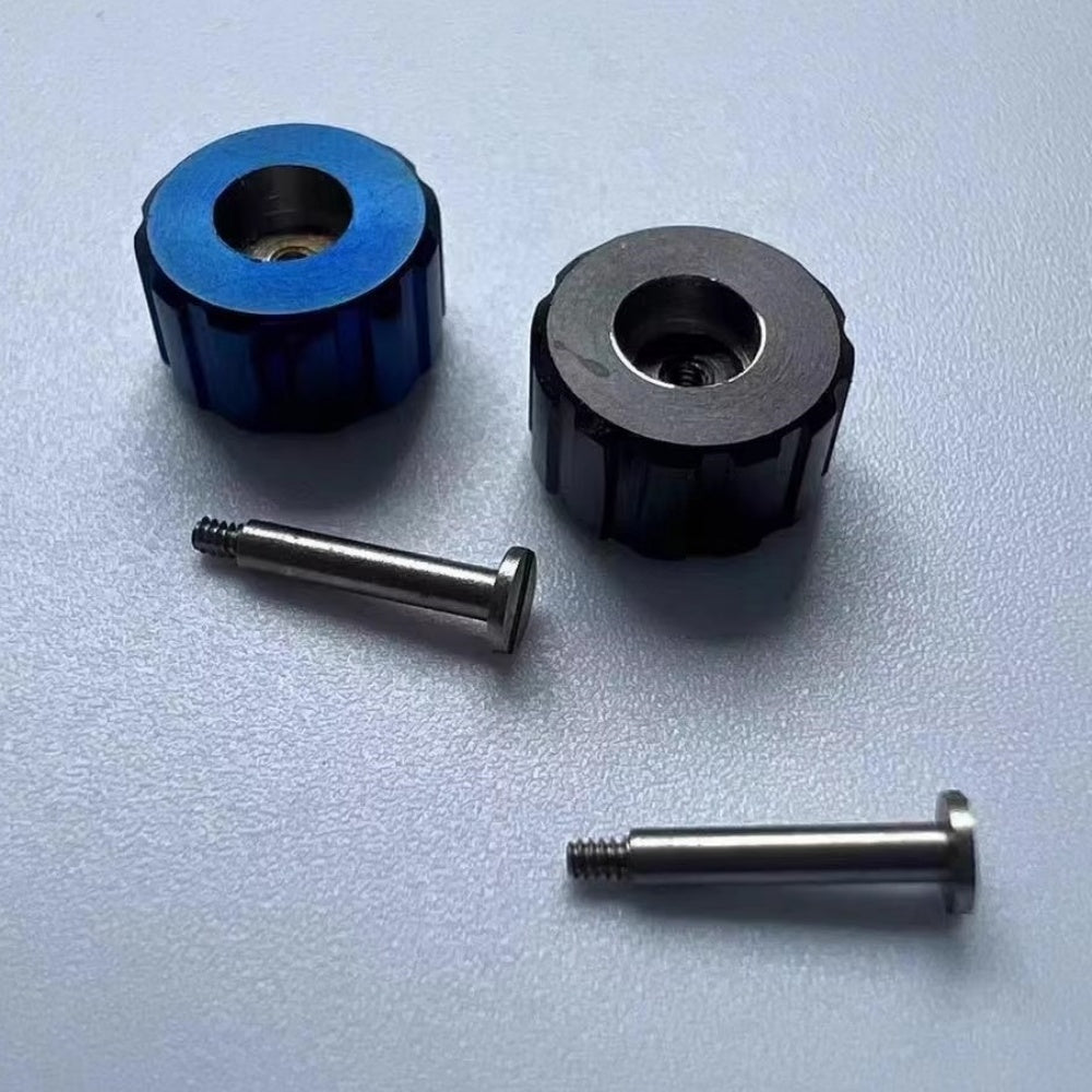 Blue and black crown pusher at 11 o'clock for OMG Seamaster 600, durable watch accessory part.