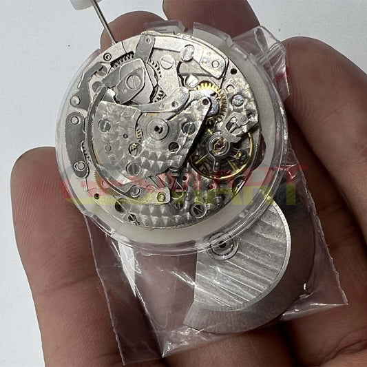 China Made 7751 7753 multifunctional automatic mechanical watch movement showing moon phase detail.