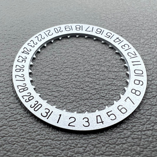 Silver KA Font date wheel set for Miyota 8215 watch movement, enhancing precision and style.