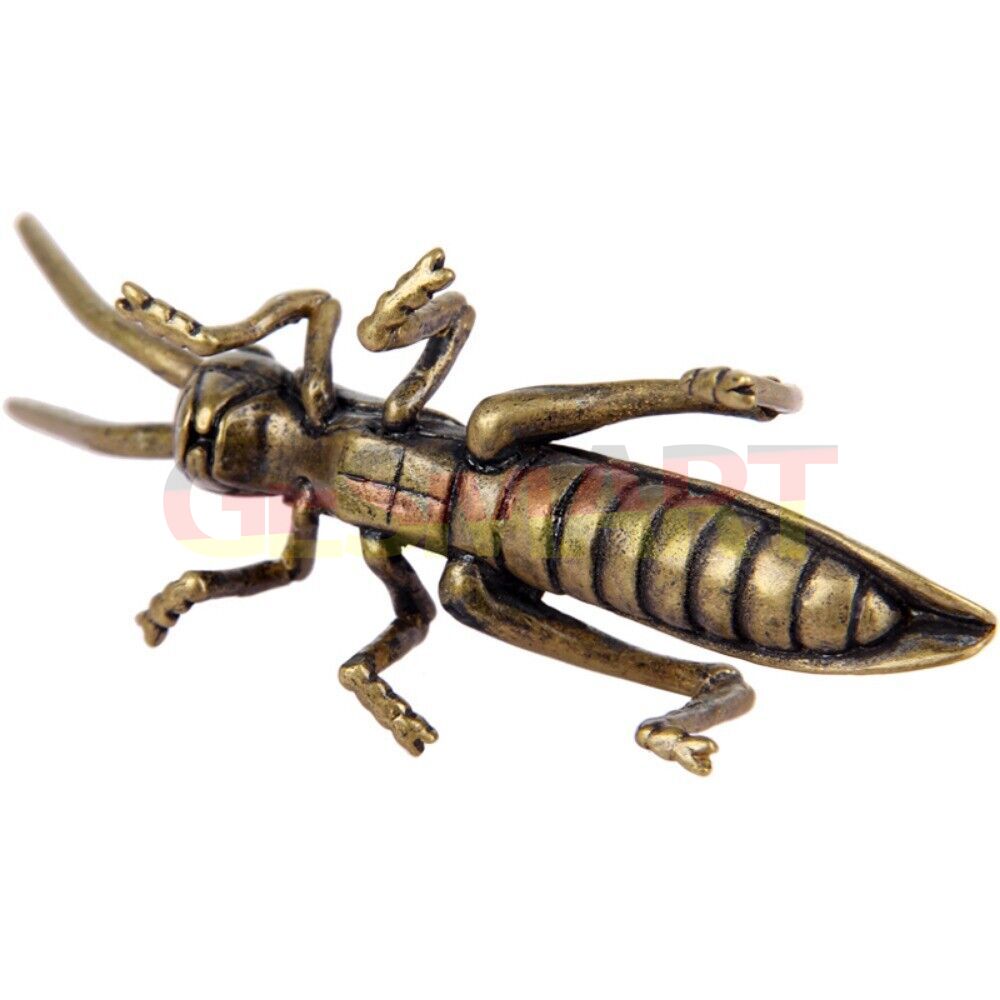 Hand-carved solid copper grasshopper figurine, vintage bronze finish, perfect vintage watch accessory.
