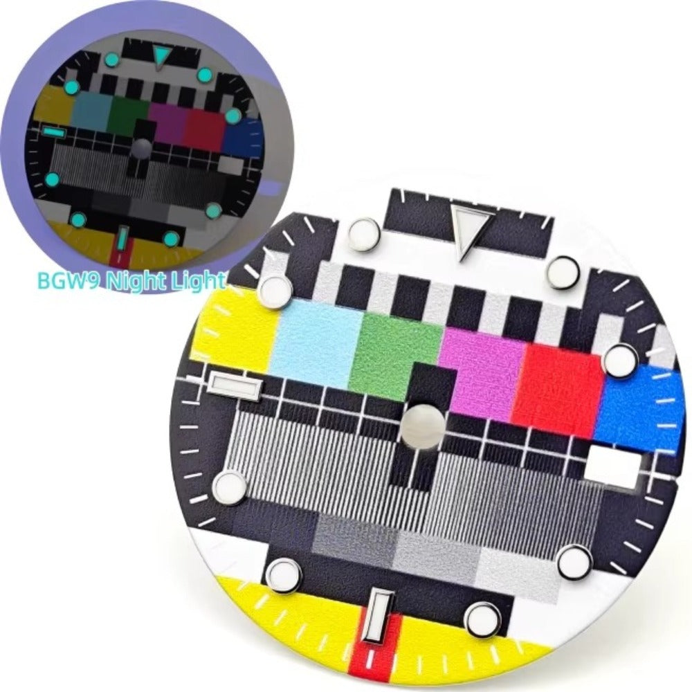 Vintage 28.5mm TV style BGW9 lume watch dial, compatible with NH35 movement, enhancing retro watch designs.