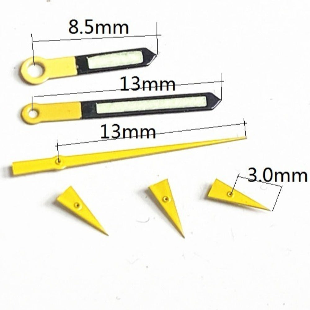 Yellow and black 13mm watch hands for Miyota OS10 OS20 OS30 movement, precision replacement parts