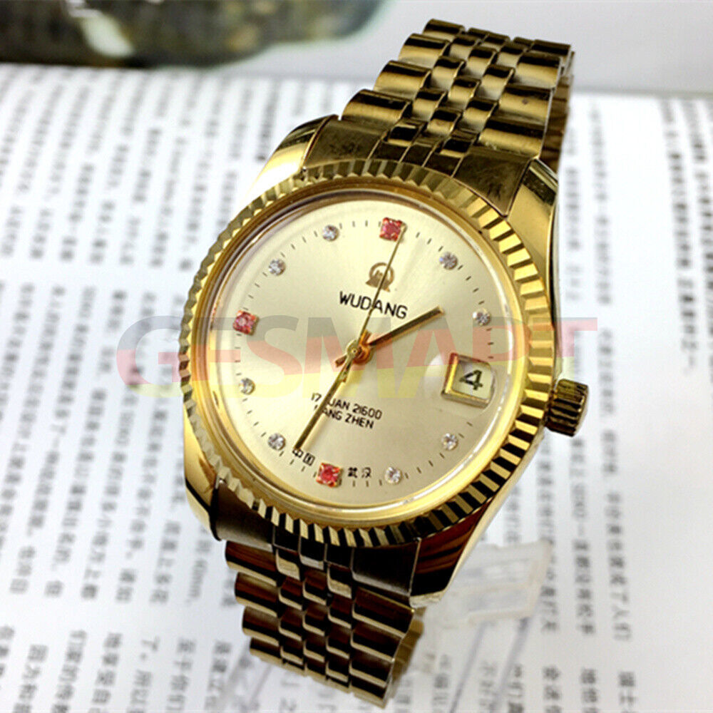 38 mm Wudang Stahl Manuelle Mechanische Uhr 17 Juden Goldenes Zifferblatt Einzelkalender
