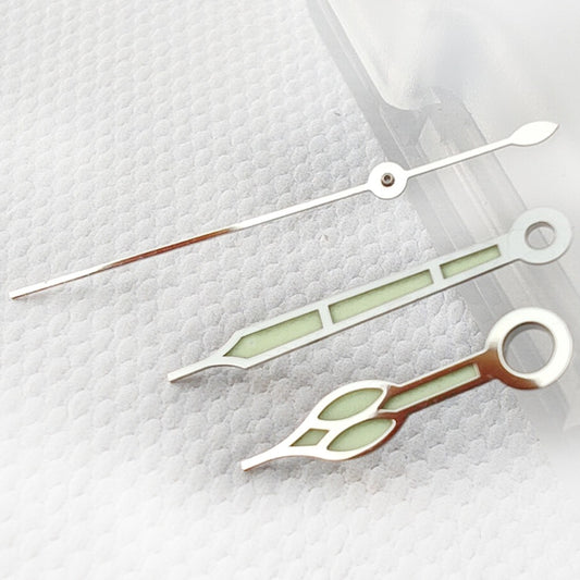 Silver trim C3 green lume vintage watch hands for NH34, NH35 series, precise fit and glow