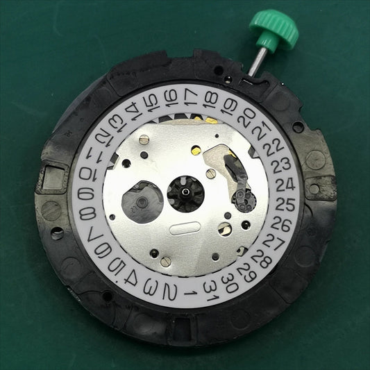 Japan-made Miyota OS20 quartz watch movement with date display at 4:30, ideal for watchmaker repairs.
