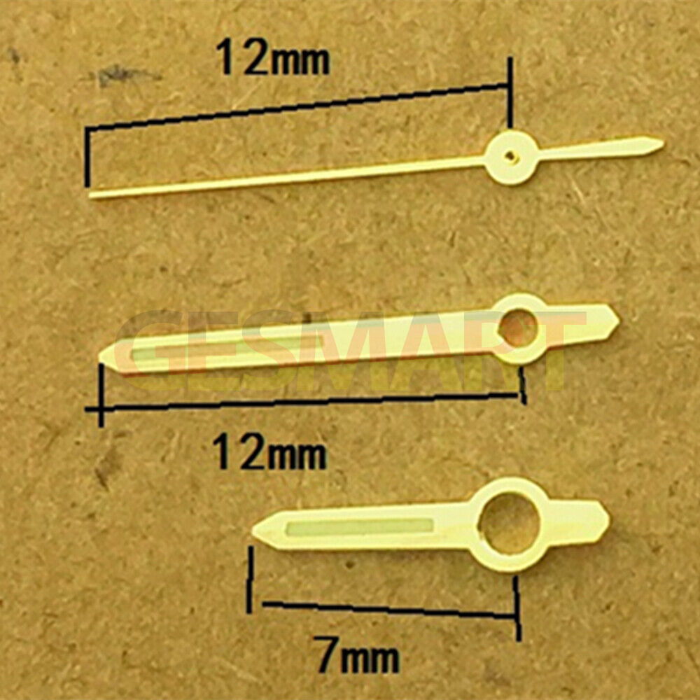 Aiguilles de montre lumineuses vertes dorées de 12 mm pour mouvement à quartz Miyota 8205