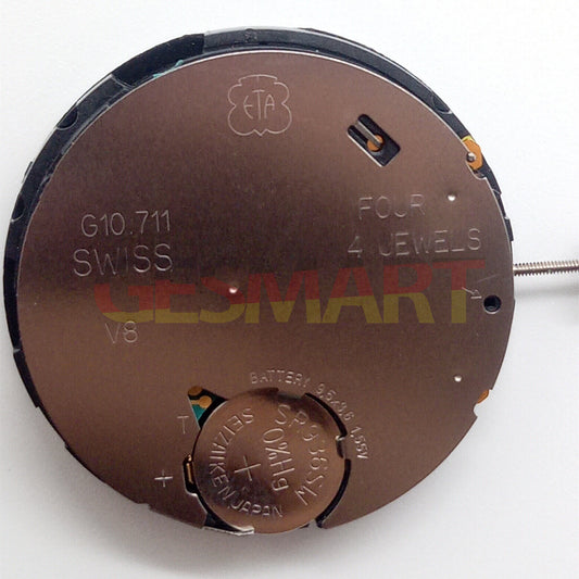 ETA G10.711 Swiss-made quartz watch movement with 3 hands and date display, precise timekeeping.