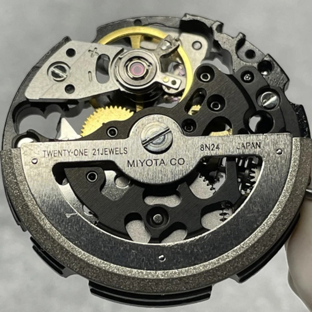 Mouvement mécanique automatique Miyota Black+Silver Hollow 8N24 fabriqué au Japon