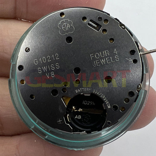 ETA G10.212 Swiss quartz watch movement with 3 hands and date display, precise timekeeping.