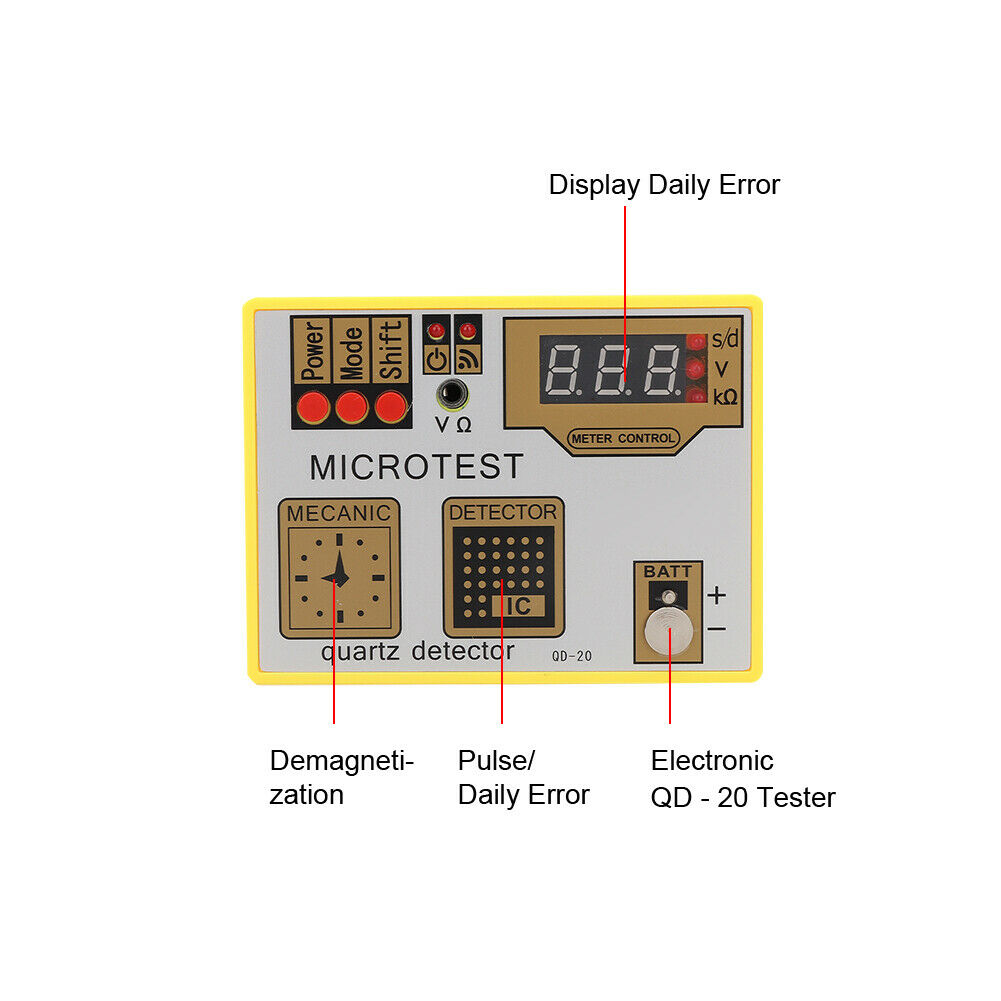 QD-20 Quartz Movement Tester for watch battery and movement diagnostics.