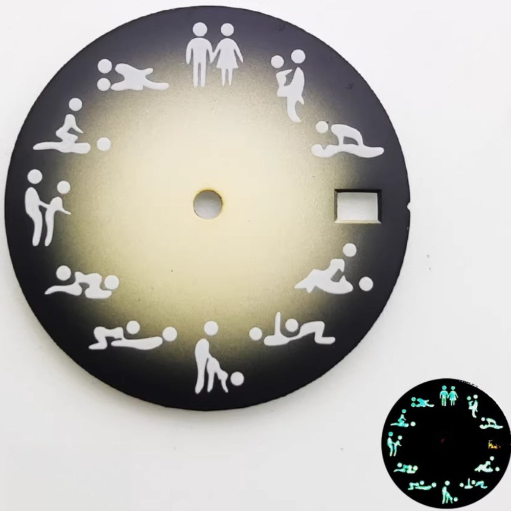 Gradual Yellow 28.5mm watch dial with green lume for NH35 NH36 movements, perfect for adult love posture watches.