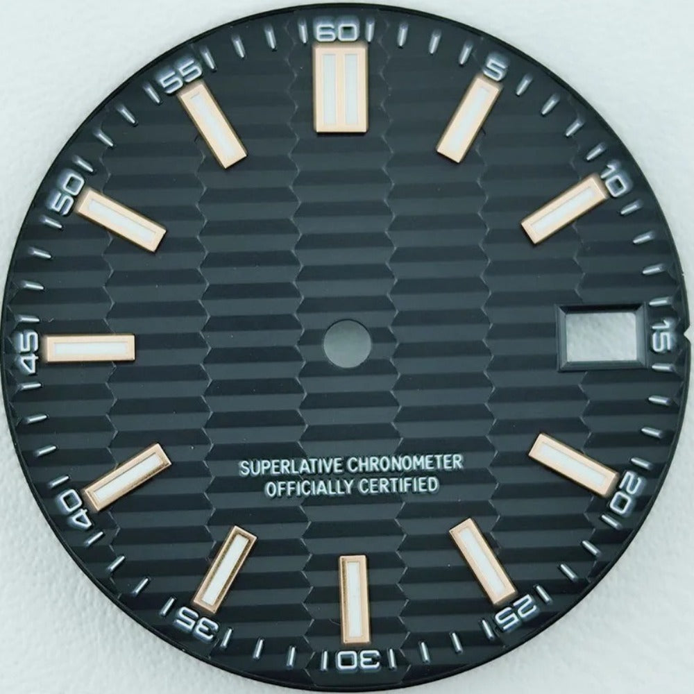Green Lume Waved Black Watch Dial with Golden Nail Fit for NH35
