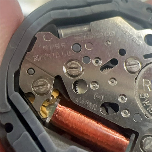 Miyota 6P55 quartz watch movement by Japan Made, featuring small second subdials at 3 and 9 o'clock positions.