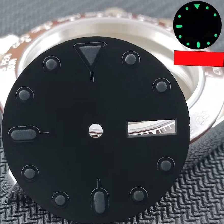 28.5mm black metal watch dial with black trim for SKX007 NH36