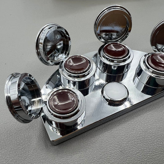 BG 30180-A stainless steel watch oil cup stand with 4 covered oiler dishes for precise watch repair.