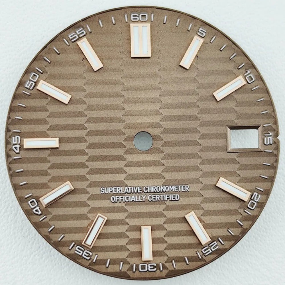 Green Lume Waved Brown Watch Dial with Golden Nail Fit for NH35