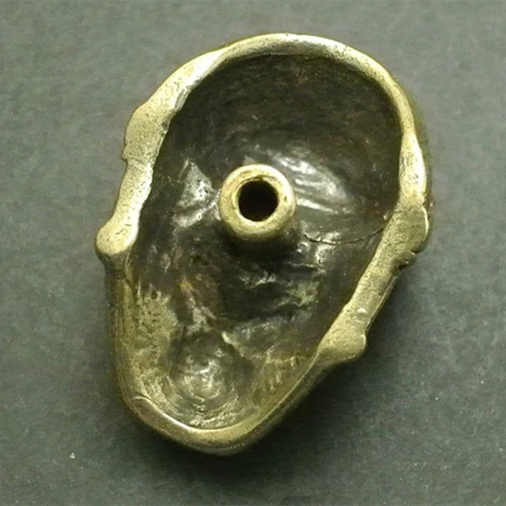 Hand-carved solid copper skull trinket, vintage pilot's bronze figurine for collectors.