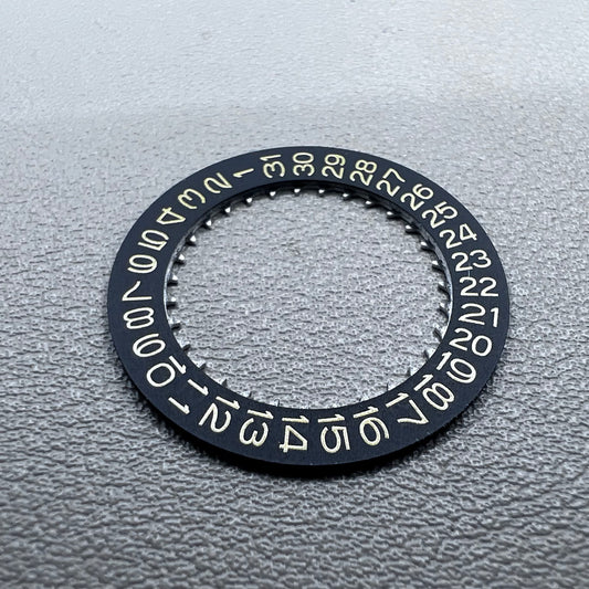 Golden Character date wheel with black background for NH35 NH36 watch movement, date display at 3 o?clock.
