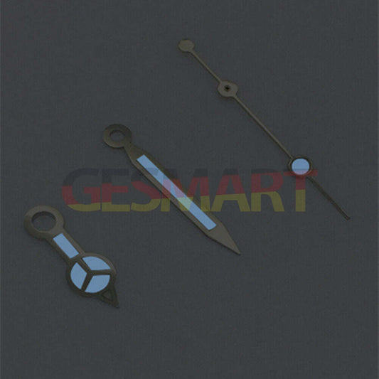 Silver trim green polished blue lume watch hands for Asian 8215/2813/8205 movements, ideal for watch repairs.