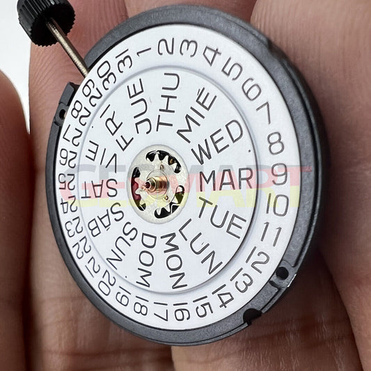 ETA 805.122 Swiss quartz watch movement with 3 hands and day/date function for precise timekeeping.