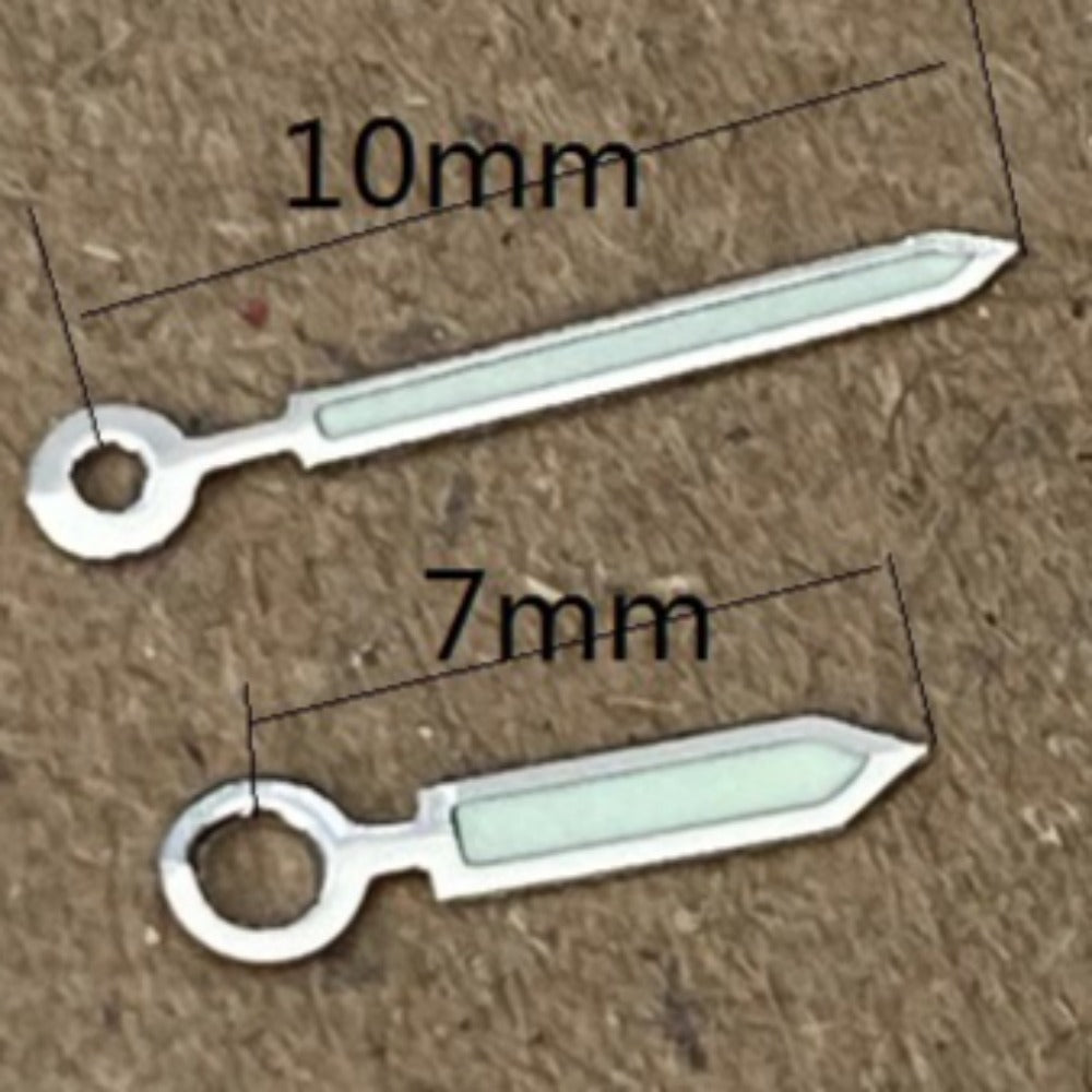 Vintage silver trim lume watch hands, 10x7mm, compatible with Ronda 763, 762, 751 movements, durable and precise.