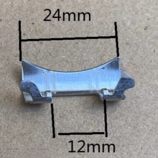 Silver steel 24x12mm curved end links with spring bars for durable watch band strap.