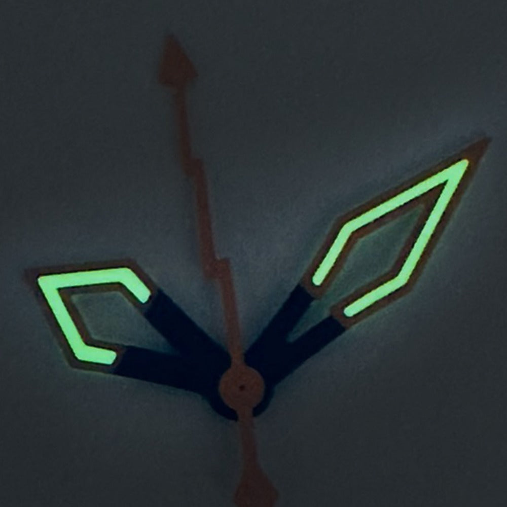 Butterfly C3 Green lume orange watch hands for NH34/NH35, boosting style and nighttime readability.