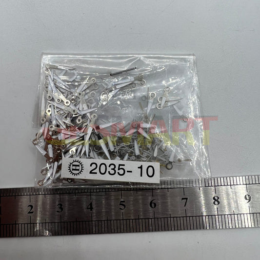 Set of 10mm green lume watch hands with silver trim for Miyota 2035 quartz movement.