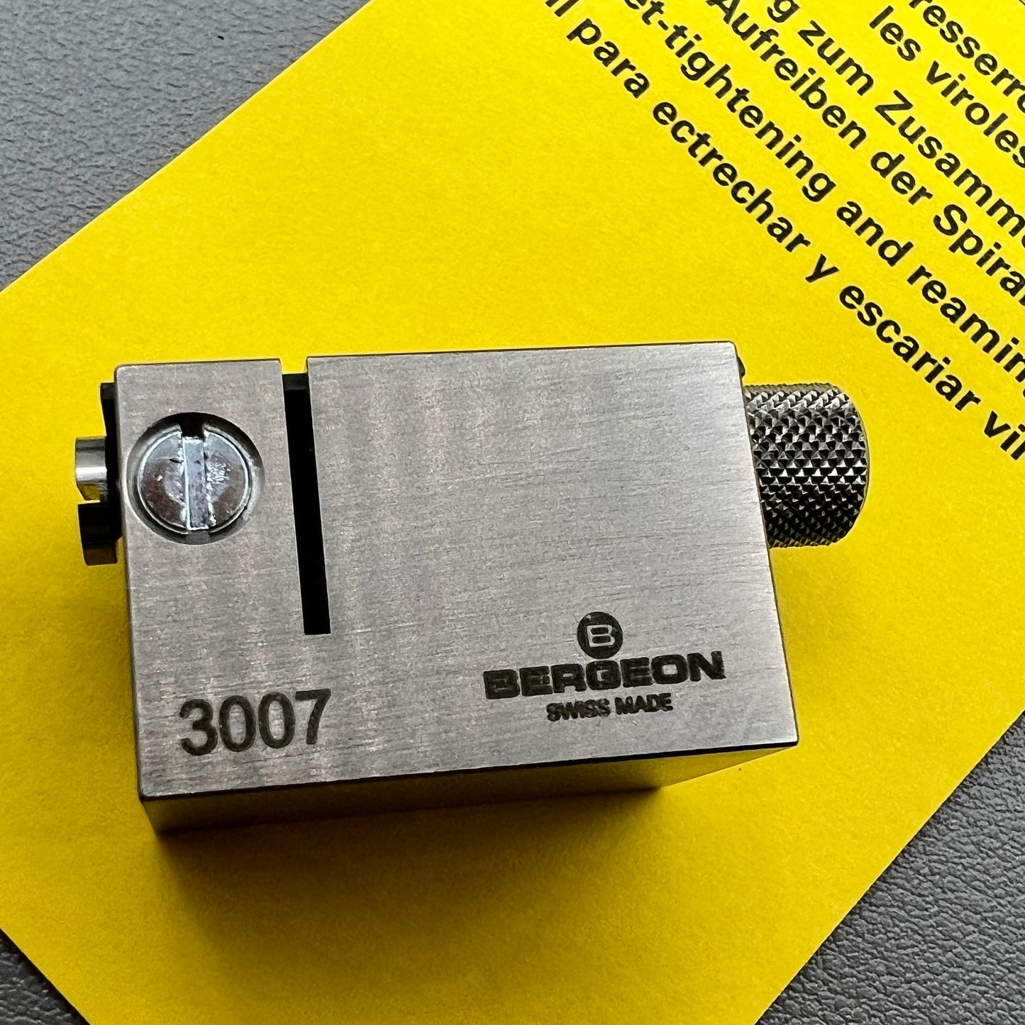 Swiss Bergeon 3007 watch tool for precise collet closing, tightening, and reaming, perfect for watch repair.