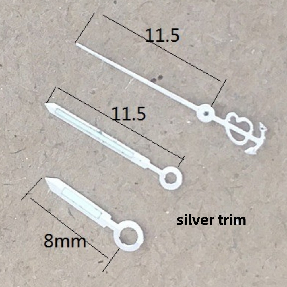 Aiguilles de montre luminescentes vertes argentées de 11,5 mm pour mouvement mécanique automatique Seagull ST6