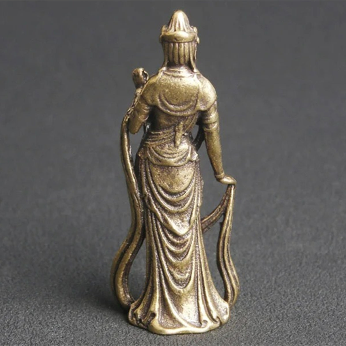 Hand-carved solid copper Guanyin Buddha figurine from Thailand, vintage meditation d�cor.