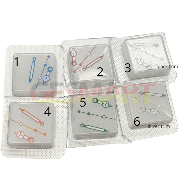 12mm green luminous watch hands set for Miyota NH35/NH36, designed for men's watches, enhancing readability and style.