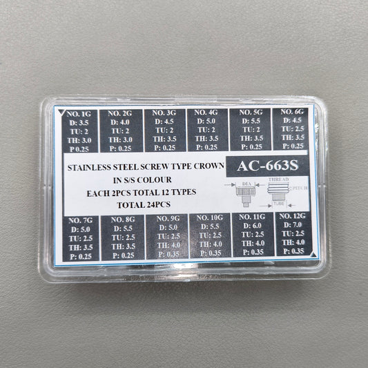 Each 2 PIECES 12 Types 24PCS Total Stainless Steel Screw Type Crown
