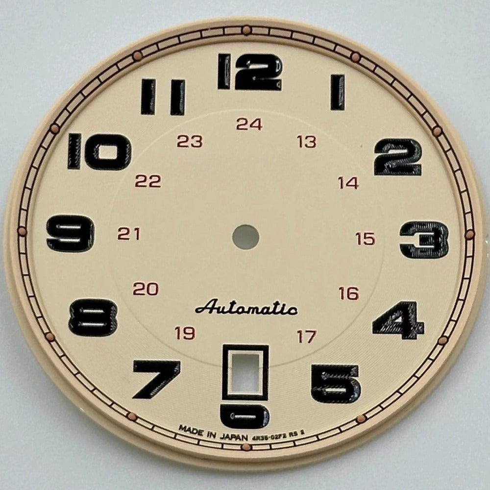 36mm light brown vintage watch dial for NH35 movement, no lume, classic style.