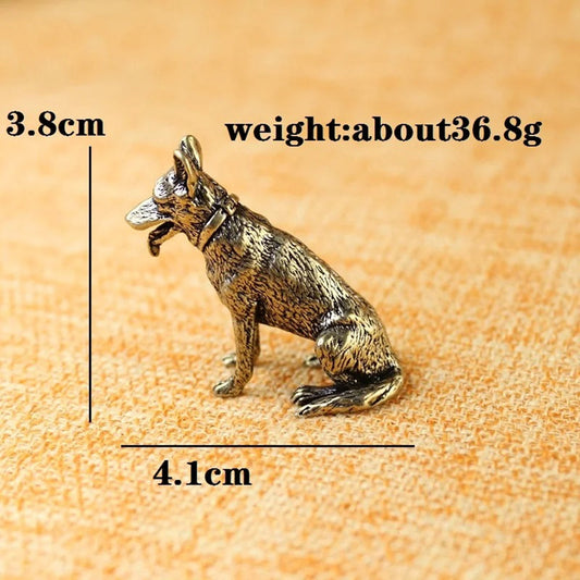 Vintage solid copper dog figurine, hand-carved bronze model for watch accessories.