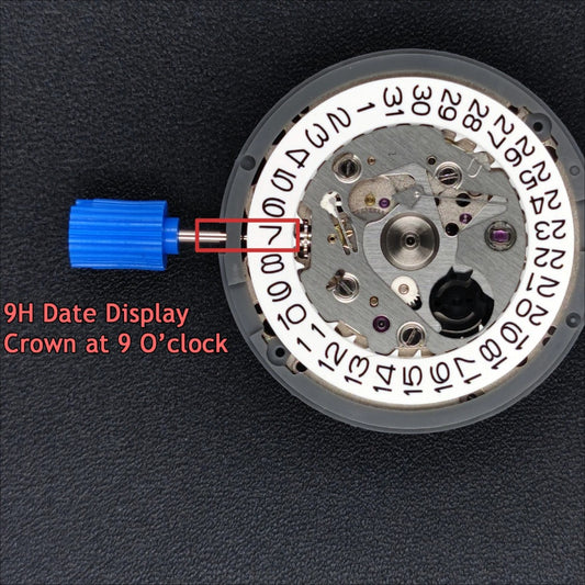 Modified NH35 mechanical watch movement with left-handed date at 9, suitable for single calendar watch parts.